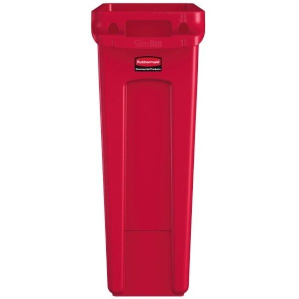 23 gal Rectangular Trash Can, Red, 11 in Dia, None, High Quality Resin Blend