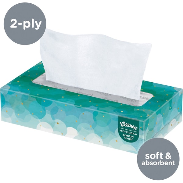 Facial Tissue, Kleenex Comfort Touch, Flat Box, 2 Ply, 100 Sheets/Box, 36 Pack