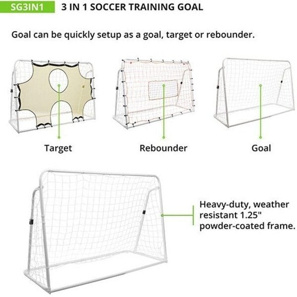 Soccer Goal Set, 3 in 1 Trainer, 6x3x4ft