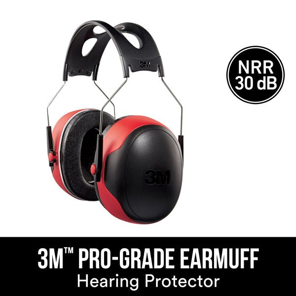 Over-the-Head Ear Muffs, 30 dB, Pro-Grade, Red