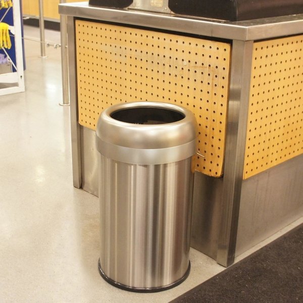 13 gal Round Trash Can, Silver, Stainless Steel
