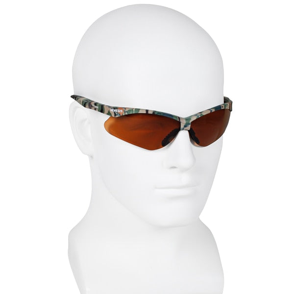 Safety Glasses, Wraparound Bronze Polycarbonate Lens, Scratch-Resistant
