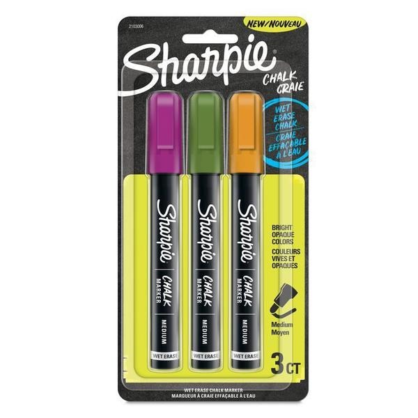 Chalk Dry Erase Marker, Grn/Prpl/Org, PK3