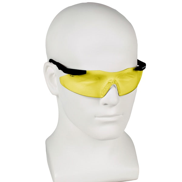 Safety Glasses, Wraparound Yellow Polycarbonate Lens, Scratch-Resistant