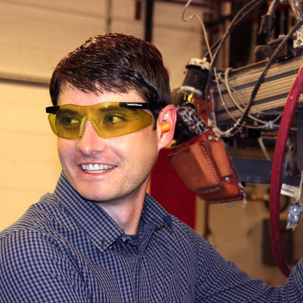 Safety Glasses, Wraparound Yellow Polycarbonate Lens, Scratch-Resistant