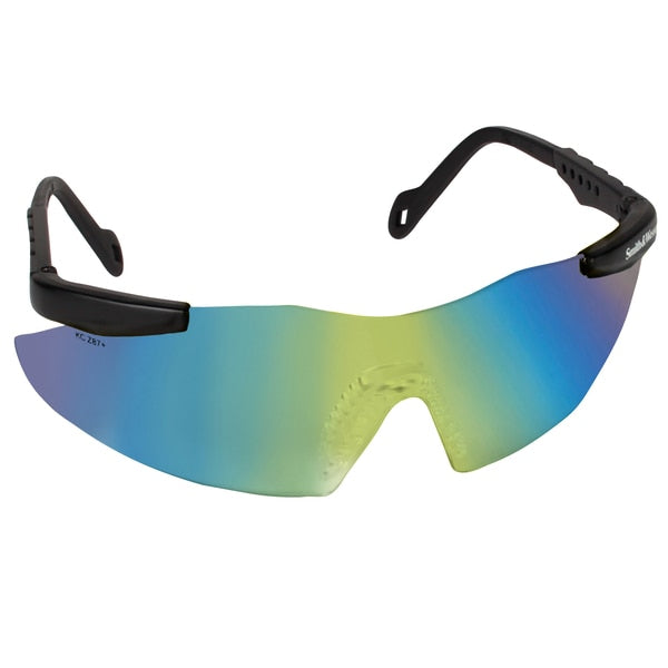 Safety Glasses, Wraparound Gold Mirror Polycarbonate Lens, Scratch-Resistant