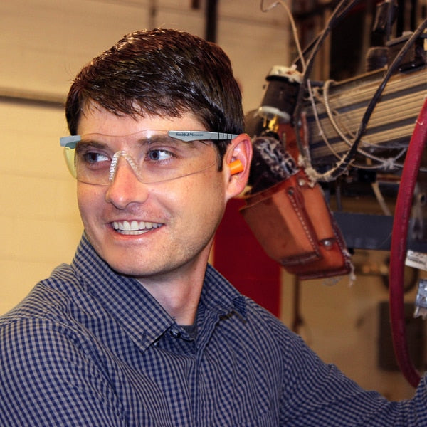 Safety Glasses, Wraparound Clear Polycarbonate Lens, Scratch-Resistant