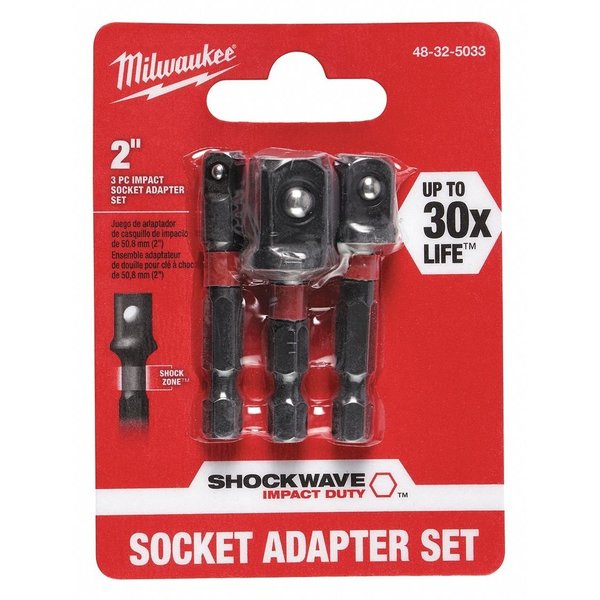 SHOCKWAVE Impact Hex Shank Socket Adapter Set, 1/4 in Drive, Black Oxide, 3-Piece