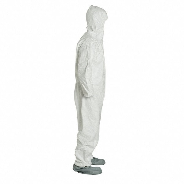 Tyvek 400 Hooded Disposable Coverall, Attached Skid-Resistant Boots, 3XL, White, 25 Pack