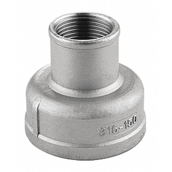 304 Stainless Steel Reducing Coupling, 1/2 in x 3/8 in Fitting Pipe Size, Female NPT x Female NPT