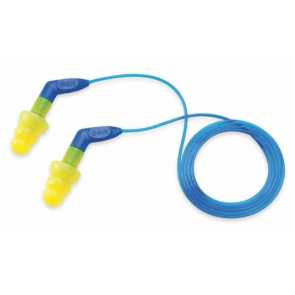 E-A-R UltraFit Reusable Corded Ear Plugs, Flanged Shape, NRR 27 dB, Blue/Yellow, 100 Pairs