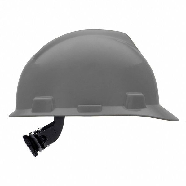 Front Brim Hard Hat, V-Gard, Slotted Cap, Type 1, Class E, Fas-Trac Ratchet Suspension, Gray