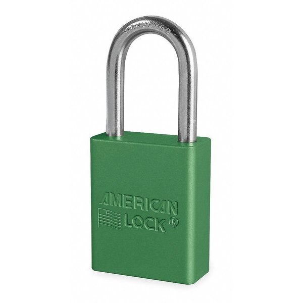 Lockout Padlock, Keyed Different, Anodized Aluminum, 1 1/2 in Shackle, Includes 2 Keys, Green