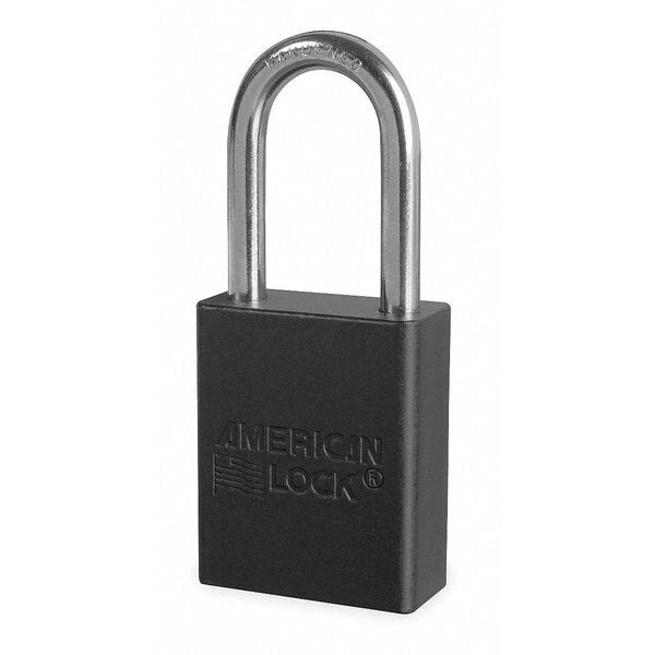 Lockout Padlock, Keyed Different, Anodized Aluminum, 1 1/2 in Shackle, Includes 2 Keys, Black