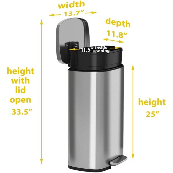 8 gal Trash Can, Silver, Stainless Steel