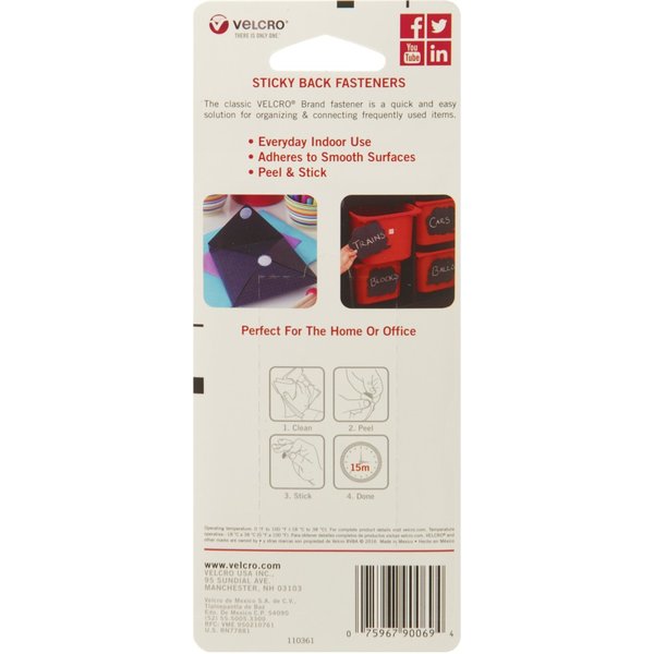Reclosable Fastener, Disc, Rubber Adhesive, 5/8 in, Black, 15 PK