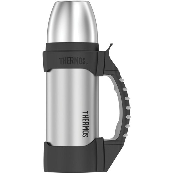 Stainless Steel Beverage Bottle, 1.1 qt, Stainless Steel/Black