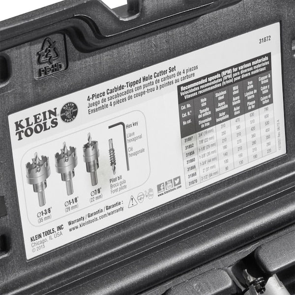 Hole Saw Kit, Carbide Hole Cutter, 4-Piece