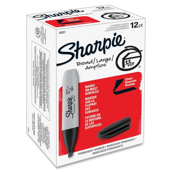 Permanent Marker, Chisel Tip Black PK12