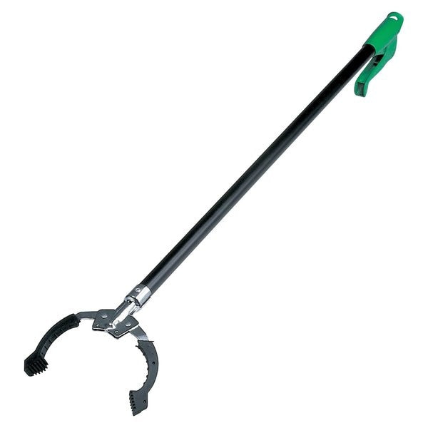 Trash Grabber, Squeeze Handle, 36 in L, 4 1/4 in Grabber Opening, Steel, Green