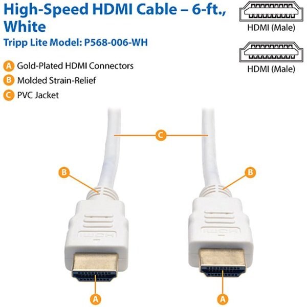 HDMI Cable, Ultra HD, Audio, 4Kx2K, M/M, 6ft