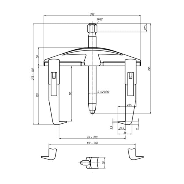 Puller, 2-Arm Pattern, 200 x 150mm