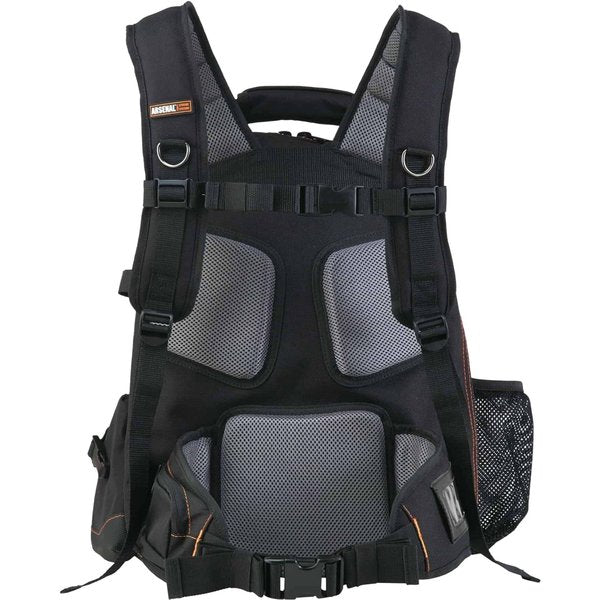 Tool Backpack Dual Compartment, Gray, 1200D Ballistic Polyester, 4 Molded ABS Plastic (Bases), Black