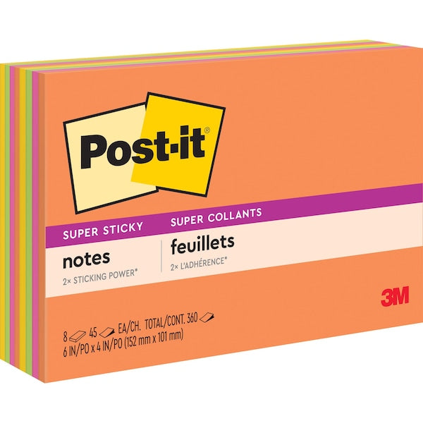 Super Sticky Notes, 4x6 In., PK8