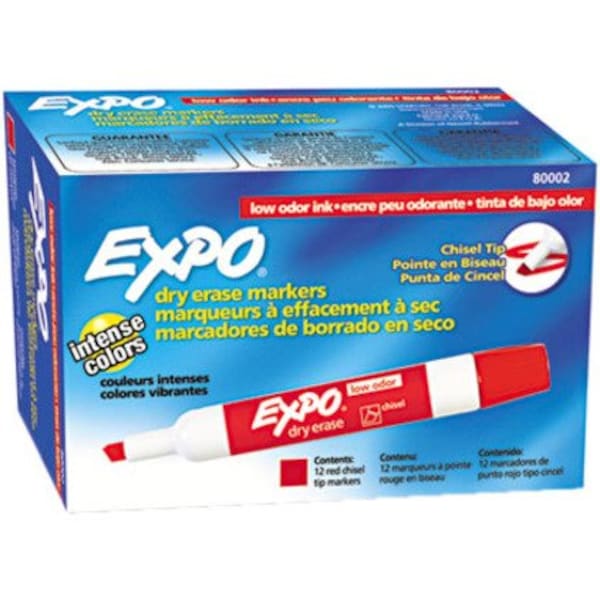 Dry Erase Marker, Chisel Tip, Red PK12 Low Odor