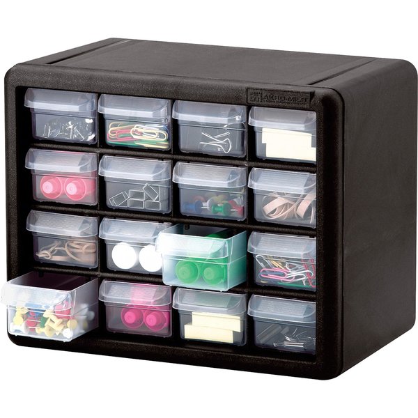 Drawer Bin Cabinet with 16 Drawers, Plastic, 10 1/2 in W x 8 1/2 in H x 6 1/2 in D