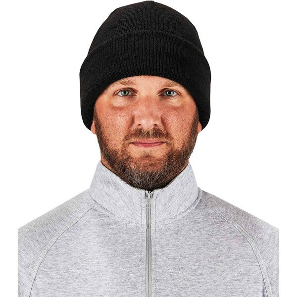 Knit Cap with Zipper, Over The Head, Black