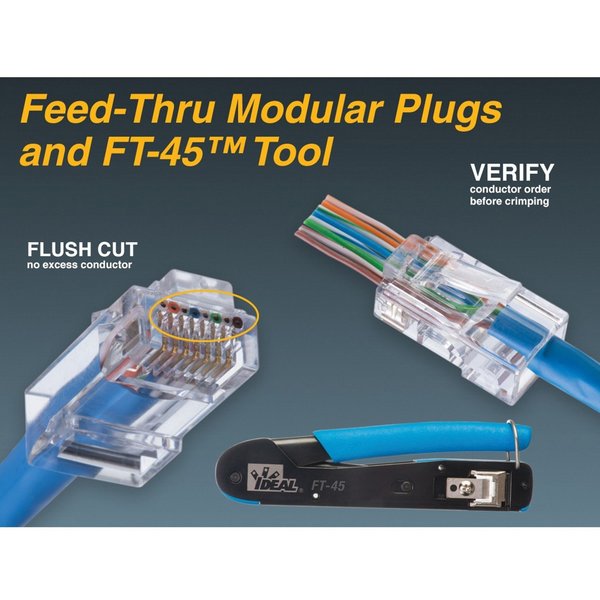 Modular Plug, Unshielded, CAT 5e, Clear, Pass-Through End Termination, 50 PK