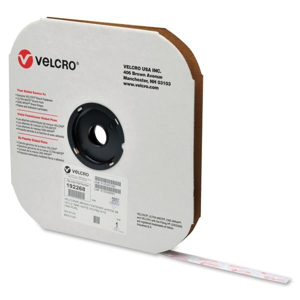 Reclosable Fastener, Disc, Acrylic Adhesive, 1/2 in, White, 1440 PK