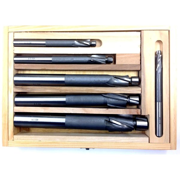 6 Piece High Speed Steel 3 Flute Solid  Pilot Counterbore Set