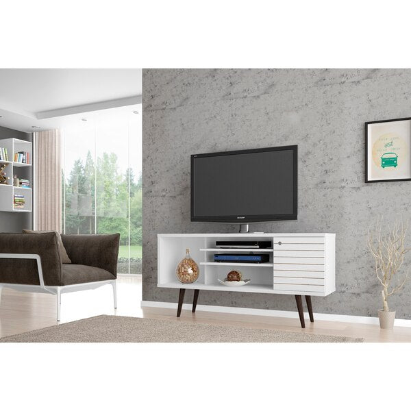 TV Stand, Mid Century, White, 53.14