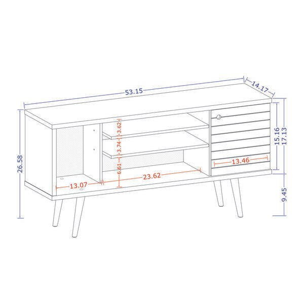 TV Stand, Mid Century, White, 53.14