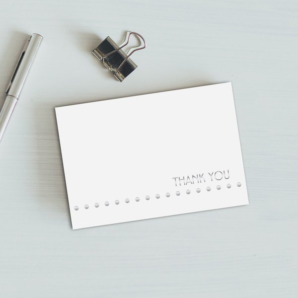 Thank You Card W/Envelope, Silver F, PK24