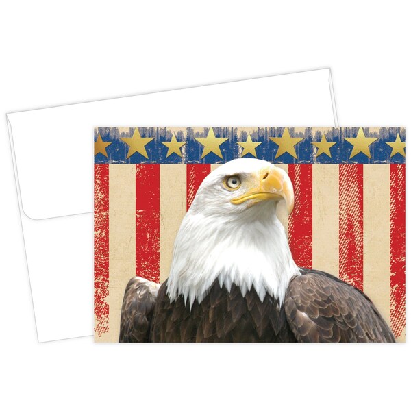 Note Card W/Envelope, Patriotic W/G, PK20