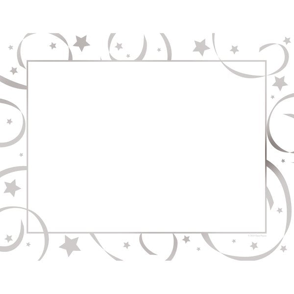 Certificate Silver Foil Stars, Whi, PK15