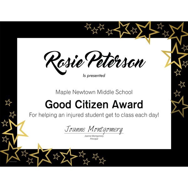 Certificate Gold Foil Stars with B, PK15