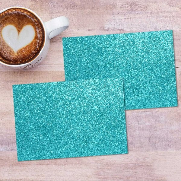Note Card and Envelopes, Teal Glit, PK15