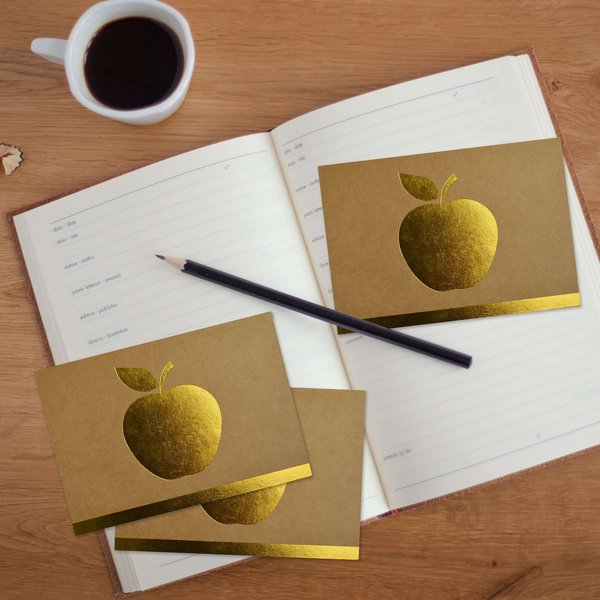 Note Card W/Envelope, Gold Foil App, PK25