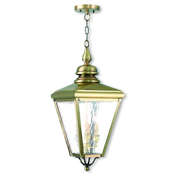 Cambridge 3 Light Antique Brass Outdoor Pendant Lantern