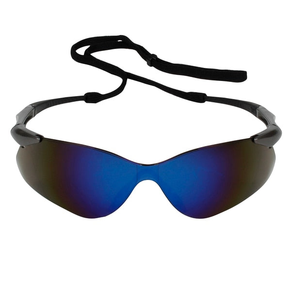 Safety Glasses, Wraparound Blue Mirror Polycarbonate Lens, Scratch-Resistant