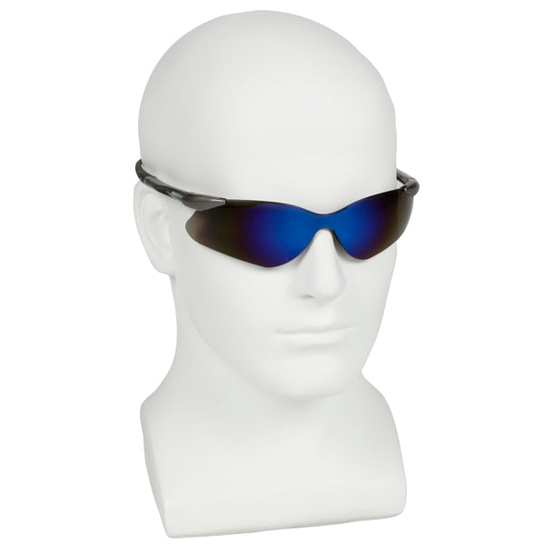 Safety Glasses, Wraparound Blue Mirror Polycarbonate Lens, Scratch-Resistant