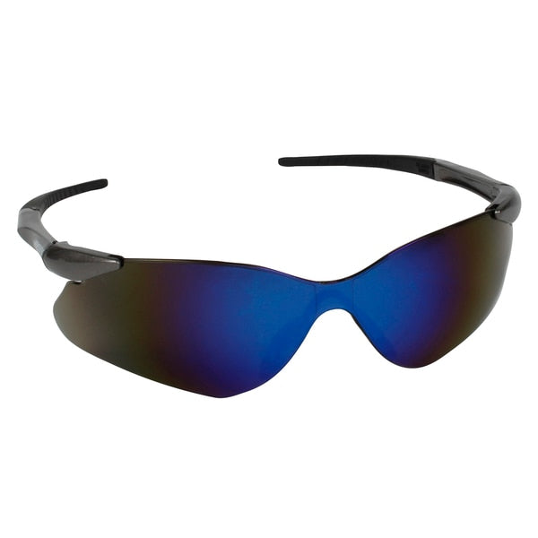 Safety Glasses, Wraparound Blue Mirror Polycarbonate Lens, Scratch-Resistant