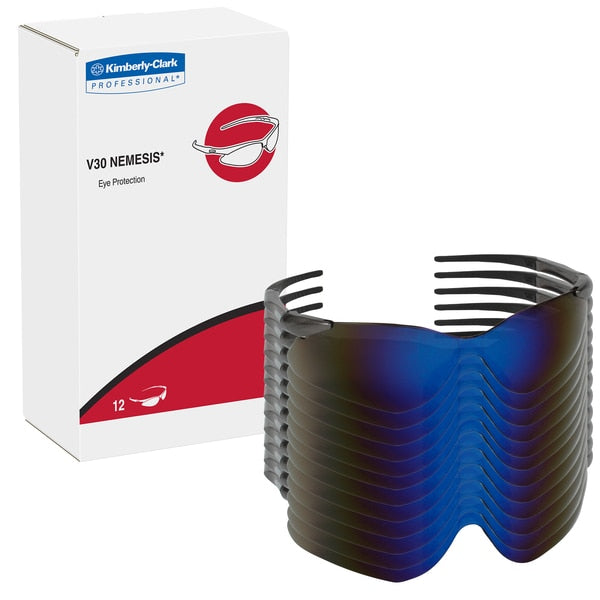 Safety Glasses, Wraparound Blue Mirror Polycarbonate Lens, Scratch-Resistant
