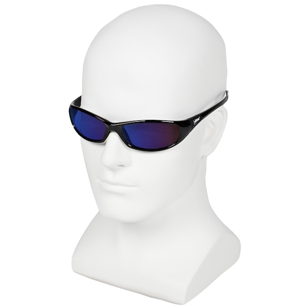 Safety Glasses, Wraparound Blue Mirror Polycarbonate Lens, Scratch-Resistant