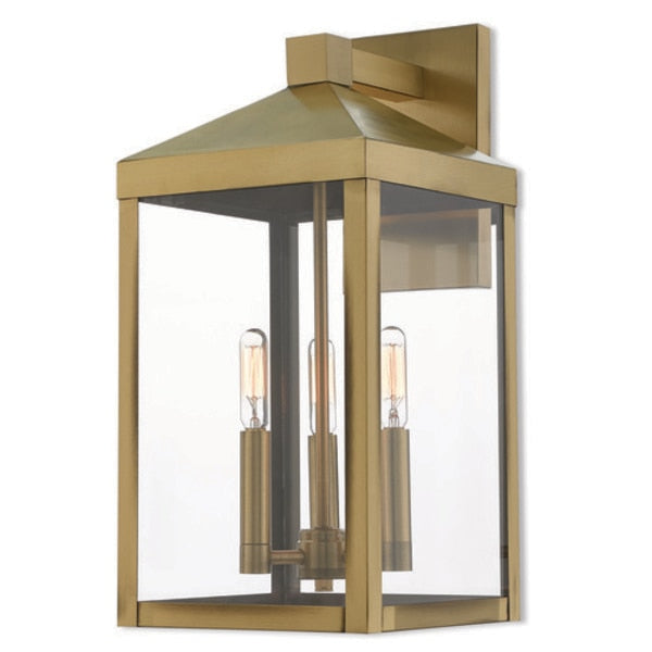 Nyack 3 Light Antique Brass Outdoor Wall Lantern