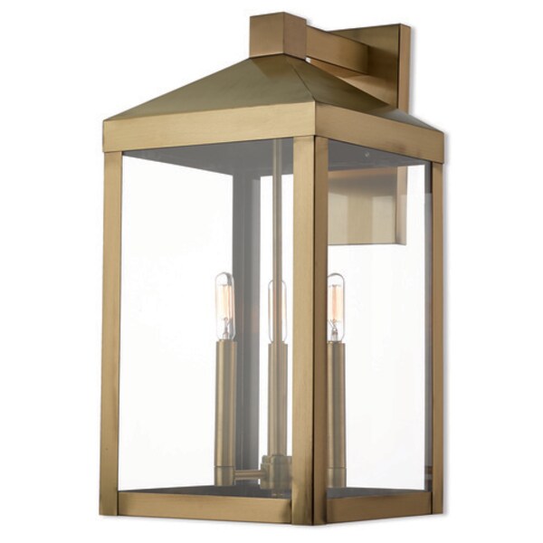 Nyack 3 Light Antique Brass Outdoor Wall Lantern